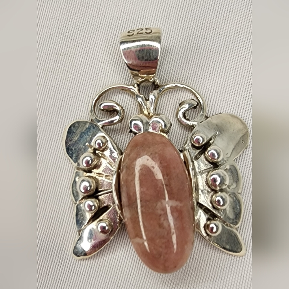 925 & Pink Gemstone Butterfly Necklace